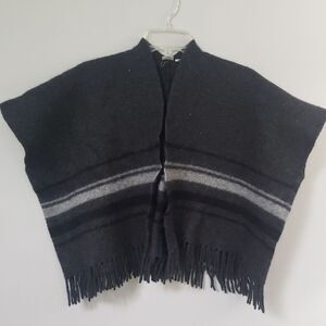 GAP Vest Cropped Shrunken Charcoal Stripe Wool Blanket Fringed Western Festival